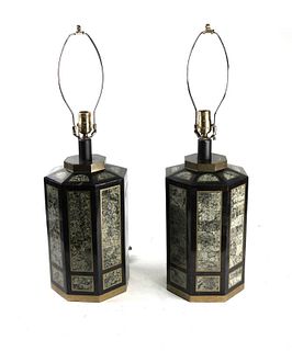 Pair of Marble Inlaid Table Lamps