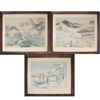 Three Japanese Landscapes on Silk