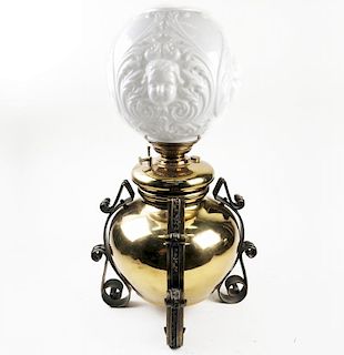 Victorian Brass Table Light With Shade