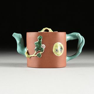 A CHINESE ENAMELED YIXING TEAPOT, THREE FRIENDS OF WINTER, SIGNED, REPUBLIC OF CHINA (1912-1949),