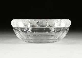 A LALIQUE CLEAR AND FROSTED CRYSTAL "MESANGES" BOWL, SIGNED, 1945-1960,