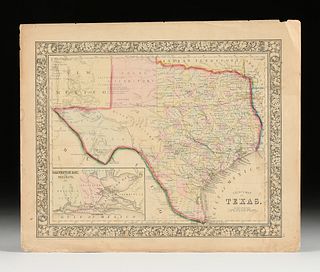S. AUGUSTUS MITCHELL JR., AMERICAN CIVIL WAR ERA MAP, "County Map of Texas," FROM 'NEW GENERAL ATLAS,' CIRCA 1860,