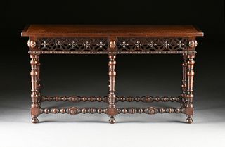 A JACOBEAN STYLE CARVED WALNUT CONSOLE TABLE, LATE 20TH CENTURY,