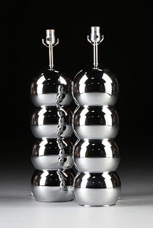 TWO GEORGE KOVACS STYLE CHROME "SPHERES" LAMPS, 1970s,