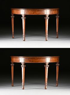 A PAIR OF BAROQUE REVIVAL STYLE WALNUT DEMI-LUNE CONSOLE TABLES, AMERICAN, 20TH CENTURY,