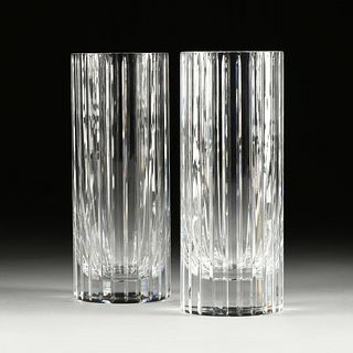 A PAIR OF BACCARAT LARGE "HARMONIE" CUT CRYSTAL VASES, SIGNED, MODERN,