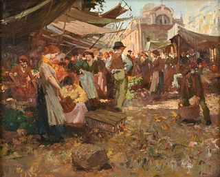 WITMAN ETELKA VIZKELETI (Hungarian 1882-1962) A PAINTING, "Market Scene,"