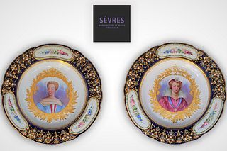 Pair Of Late 18th C. Sevres Hand Painting Of A ' Queen ' Plates, Made In France 