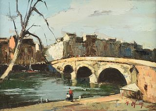 MAURICE MARTIN (French 1894-1978) A PAINTING, "Pont Neuf," PARIS,