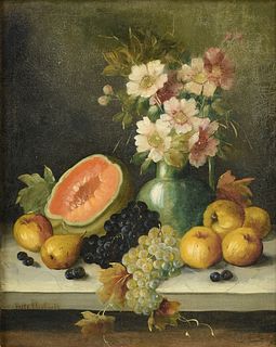 attributed to FRIEDRICH EBERHARDT (German 1895-1971) A PAINTING, "A Fruit Still Life with Flower filled Green Pitcher," EARLY 20TH CENTURY,
