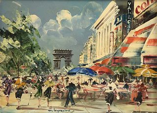 MAURICE LOUIS LEGENDRE (b.1928) A PAINTING, "Champs Elysées et L'Arc de Triomphe," PARIS, 1940s,