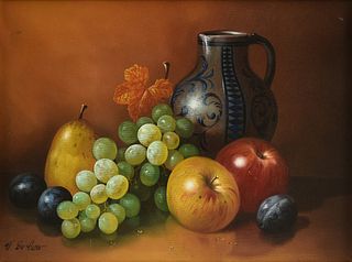 WERNER DE CARO (German b. 1945) A PAINTING, "Still Life with Pitcher and Fruit," LATE 20TH/21ST CENTURY,