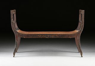 A FEDERAL FAUX BOIS PAINTED AND CANED WOOD WINDOW SEAT, CIRCA 1830,