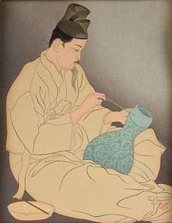PAUL JACOULET (French/Japanese 1902-1960) A PRINT, "La Maître Potier. Corée.," CIRCA 1940,