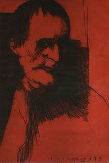 LEONARD BASKIN (American 1922-2000) A PRINT, "Portrait in Red," 1989,