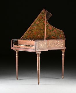 A CONTINENTAL ANTIQUE PAINTED WOOD SINGLE MANUAL VARIOUS WOODS AND BONE HARPSICHORD SPINET, 17TH/18TH CENTURY,
