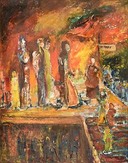 JEWEL DENNY YARBROUGH (American/Texas 1915-2004) A PAINTING, "Ladies on the Departure Platform," 20TH CENTURY,