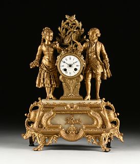 A FRENCH "MOZART AND SISTER" GILT METAL AND ALABASTER CLOCK, MID/LATE 19TH CENTURY,