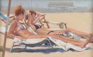 PAULINE HOWARD (American/Texas b. 1951) A DRAWING, "Ladies at the Beach," LATE 20TH CENTURY,