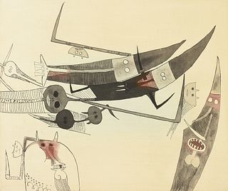 WIFREDO LAM (Cuban 1902-1982) A PRINT, "from XXe Siècle, Plate 5," 1979,