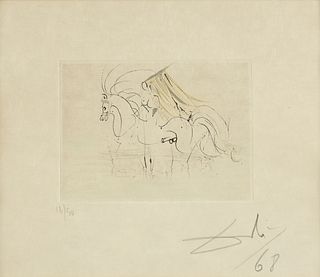 SALVADOR DALI (Spanish 1904-1989) AN EMBELLISHED PRINT, "Nude Riding," FROM LES AMOURS DE CASSANDRE, 1968,
