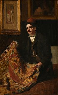 JAMES WELLS CHAMPNEY (American 1843-1903) A PAINTING, "A Rug Seller," PROBABLY NEW YORK,