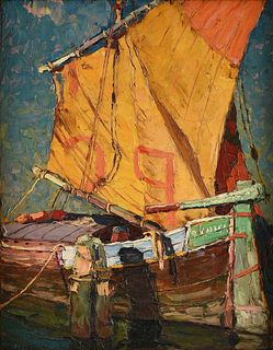 LOUIS BONAMICI (French/Italian 1878-1966) A PAINTING, "Sailboats," 20TH CENTURY,