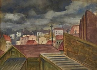 ALBERT ABRAMOVITZ (American 1879-1963) A WATERCOLOR, "Rooftops," 20TH CENTURY,
