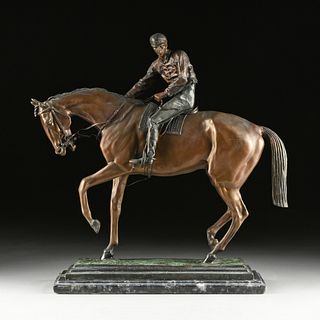 after ISIDORE BONHEUR (French 1827-1901) A BRONZE EQUESTRIAN SCULPTURE, "Le Grand Jockey," 20TH CENTURY,