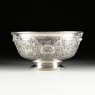 A REED & BARTON "REGENT" HAND CHASED AND REPOUSSÉ SILVER PLATED PRESENTATION PUNCH BOWL, 1936,