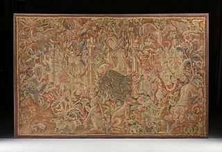 A TOURNAI MEDIEVAL STYLE ARMORIAL GAME PARK SILK AND WOOL TAPESTRY, 19TH/20TH CENTURY,