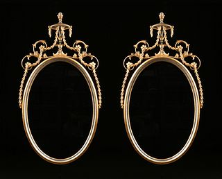 A PAIR OF ADAM STYLE PARCEL AND SILVER GILT MIRRORS, ITALIAN, 20TH CENTURY,