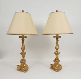 Pair of Thomas Morgan Gilt Wood Table Lamps.
