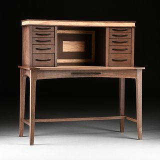 A CONTEMPORARY MIXED WOOD DESK, AMERICAN, 21ST CENTURY,