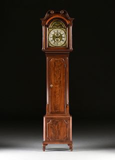 A GEORGE III FLAME MAHOGANY MOON PHASES LONGCASE CLOCK, BY PETER CLARE, MANCHESTER, 18TH CENTURY,
