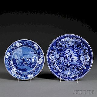 Two Transfer-decorated Staffordshire Pottery Plates