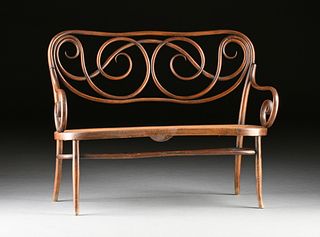 A CZECH D.G. FISCHEL CANED AND BENTWOOD SETTEE, PARTIALLY LABELED, NIEMES, BOHEMIA, EARLY 20TH CENTURY,