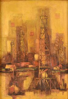EVA MCMURREY (American/Texas) A PAINTING, "Oil Field," 20TH CENTURY,