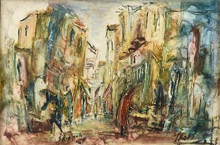ZVI RAPHAELI (Israeli 1924-2005) A PAINTING, "Street in Safed," 20TH CENTURY,