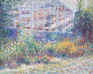 JAN PARKER (British/American b. 1941) A PAINTING, "The Old Greenhouse," LATE 20TH CENTURY,