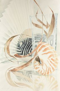 ANSTIS LUNDY (American/Texas 1924-2009) A PAINTING, "Shell and Fan," 1987,