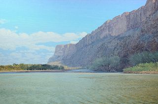HENRY COE (American b. 1946) A PAINTING, "Big River Scene," 1990