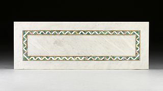 A TIFFANY STUDIOS MOSAIC GLASS INLAID WHITE MARBLE BANK CLERK'S COUNTER, FROM THE NATIONAL BANK OF CLEVELAND, OHIO, EARLY 20TH CENTURY,
