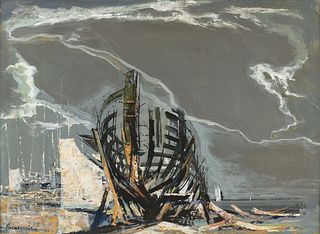 XAVIER GONZALEZ (American 1898-1993), A PAINTING, "Boat Hull," 20TH CENTURY, 