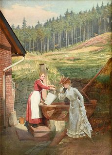 JOSEPH KOSTKA (Polish 1846-1927) A PAINTING, "At the Well," 1903,