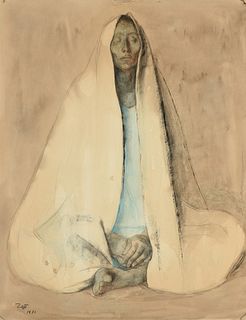 FRANCISCO ZUNIGA (Mexican 1912-1998) A WATERCOLOR, "Seated Woman," 1971,