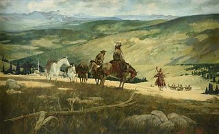 DAVID BLOSSOM (American 1927-1995) A PAINTING, "Pilgrims in the Land of the Nez Perce," 1974,