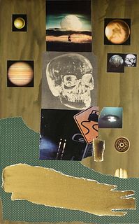 DOROTHY HOOD (American/Texas 1919-2000) A COLLAGE, "Skull and Mushroom Cloud," CIRCA 1980,