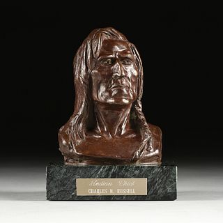 after CHARLES MARION RUSSELL (American 1864-1926) A SCULPTURE, "Indian Chief," 1972,