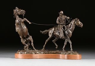 GRANT SPEED (American 1930-2011) A SCULPTURE, "Ropin' a Wild Horse," 1974,